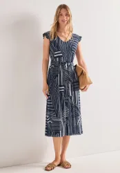 STREET ONE Midikleid Eingrifftaschen Midikleid aus Mesh mit Print