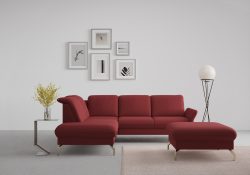 sit&more Ecksofa »Fashion«, wahlweise mit Kopfteilverstellung und Vorziehsitz, motorisch, mit satinierten Nickelfüssen