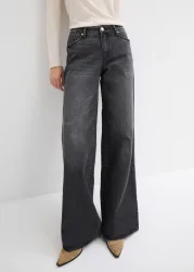 bonprix Wide-Leg-Jeans, Mid Waist, Low Stretchschwarz 40Damen