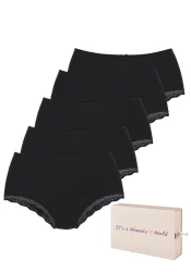 LASCANA Taillenslip 5er-Pack, aus elastischer Baumwolle mit zarter Spitze, mit Aufbewahrungsbox