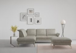 sit&more Ecksofa »Fashion«, wahlweise mit Kopfteilverstellung und Vorziehsitz, motorisch, mit satinierten Nickelfüssen