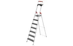 Hailo L100 TOPLINE 8050-707 Aluminium Stufen-Stehleiter inkl. Werkzeugablage Arbeitshöhe (max.): 3.5 m Silber, Schwarz,