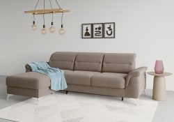 sit&more Ecksofa »Sinatra«, mit Recamiere, optinal mit Kopfteilverstellung und Armteilfunktion oder Kopfteilverstellung, Armteilfunktion, Bettfunktion und Bettkasten, chromfarbene Metallfüsse
