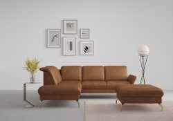 sit&more Ecksofa »Fashion«, wahlweise mit Kopfteilverstellung und Vorziehsitz, motorisch, mit satinierten Nickelfüssen