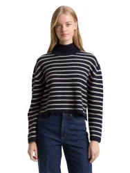 TOM TAILOR Denim Strickpullover im Streifen-Design und mit Stehkragen