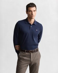 Gant - Poloshirt, langarm, für Herren, Marine, Größe L