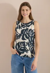 Top mit Rundhals und Blätterprint