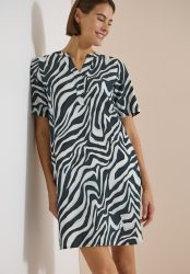 Cecil Sommerkleid Eingrifftaschen Split Neck, abstrahierter Zebraprint, Viskosemix, Sommerkleid