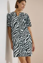 Cecil Sommerkleid Eingrifftaschen Split Neck, abstrahierter Zebraprint, Viskosemix, Sommerkleid