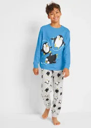 bonprix Pyjama mit weicher Baumwolleblau 152Knaben