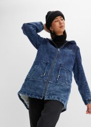 bonprix Parka mit Kapuze lässiger Jeans-Look, mit flauschigem Teddyfell-Futter, mit Kapuze