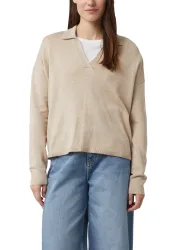 Comma Strickpullover mit V-Ausschnitt und Polo Kragen