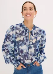 bonprix Chiffonbluse mit floralem Print, figurumspielende Passform, ohne Kragen