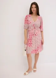 bonprix Tunikakleid lockerer Schnitt, mit Bindeband in der Taille, 3/4-Ärmel, Mesh