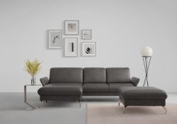 sit&more Ecksofa »Fashion«, wahlweise mit Kopfteilverstellung und Vorziehsitz, motorisch, mit satinierten Nickelfüssen
