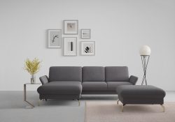 sit&more Ecksofa »Fashion«, wahlweise mit Kopfteilverstellung und Vorziehsitz, motorisch, mit satinierten Nickelfüssen