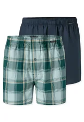 Schiesser Boxershorts mit Knopfleiste 2er-Pack Blau/Grün kariert - Boxershorts Multipacks für Herren, Größe 3XL, 100 % Baumwolle