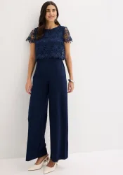 bonprix Jumpsuit aus softem Scuba mit Spitzeblau 42Damen