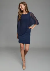 Laura Scott Abendkleid in unifarbener Optik, aus Materialmix mit Milano Rib und Chiffon