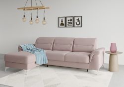 sit&more Ecksofa »Sinatra«, mit Recamiere, optinal mit Kopfteilverstellung und Armteilfunktion oder Kopfteilverstellung, Armteilfunktion, Bettfunktion und Bettkasten, chromfarbene Metallfüsse