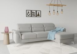 sit&more Ecksofa »Sinatra«, mit Recamiere, optinal mit Kopfteilverstellung und Armteilfunktion oder Kopfteilverstellung, Armteilfunktion, Bettfunktion und Bettkasten, chromfarbene Metallfüsse