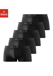 H.I.S Hipster Packung, 5 Stk. knapp sitzende Boxershorts am Webbund mit Logoschriftzug mit 3D Effekt