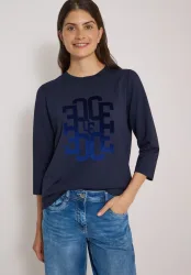 3/4-Arm Shirt mit Rundhals und Wording