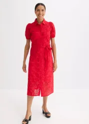 bonprix Lochstickerei-Blusenkleid aus reiner Baumwollerot 46Damen