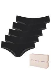 LASCANA Brasilslip 5er-Pack, aus elastischer Baumwolle mit zarter Spitze, mit Aufbewahrungsbox