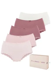 LASCANA Taillenslip 5er-Pack, aus elastischer Baumwolle mit zarter Spitze, mit Aufbewahrungsbox