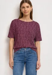 STREET ONE Rundhalsshirt Sommershirt mit ALlover-Muster und U-Boot-Ausschnitt