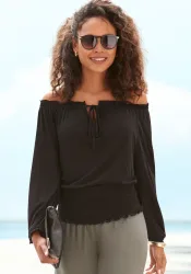 LASCANA Carmenshirt mit 3/4-Ärmeln, Blusenshirt mit Bindeband und Gummizug