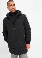 bonprix Steppjacke mit Kapuze mit Lederimitat-Details, wärmende Wattierung, Regular Fit