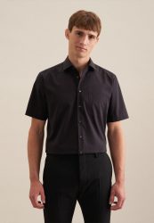 Seidensticker - Business Hemd Regular Fit Kurzarm Uni, für Herren, Schwarz, Größe 47