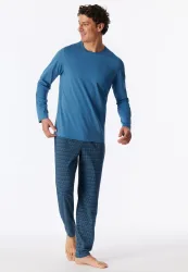 Schiesser Schlafanzug Blau gemustert - Casual Essentials für Herren, Größe LL, 100 % Baumwolle