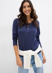 bonprix Langarmshirt 1 körperbetonte Passform, Langarm, mit kurzer Knopfleiste im Henley-Stil