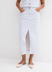 bonprix Jeansrock gerade Passform, mit Elasthan-Anteil, aus Baumwollmaterial, Midi-Länge