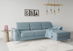 sit&more Ecksofa »Sinatra«, mit Recamiere, optinal mit Kopfteilverstellung und Armteilfunktion oder Kopfteilverstellung, Armteilfunktion, Bettfunktion und Bettkasten, chromfarbene Metallfüsse
