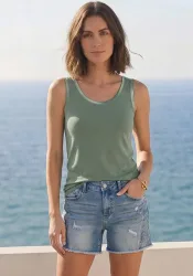 Laura Scott Tanktop mit Satin-Kante, figurnah, ärmellos, aus Baumwolle
