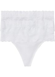 bonprix String Packung, 2 Stk. mit breitem Spitzenbund, elastisches Material, figurbetonte Passform