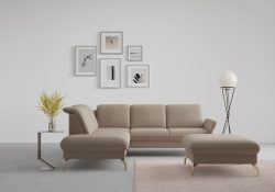 sit&more Ecksofa »Fashion«, wahlweise mit Kopfteilverstellung und Vorziehsitz, motorisch, mit satinierten Nickelfüssen