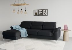 sit&more Ecksofa »Sinatra«, mit Recamiere, optinal mit Kopfteilverstellung und Armteilfunktion oder Kopfteilverstellung, Armteilfunktion, Bettfunktion und Bettkasten, chromfarbene Metallfüsse