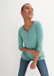 bonprix Langarmshirt gerade Passform, Krempelärmel, Henley-Ausschnitt