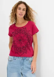 bonprix T-Shirt gerade Passform, Kurzarm, mit dekorativem Druck, aus Baumwolle