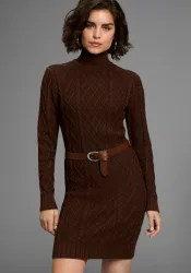 Laura Scott Strickkleid mit Zopfstrickmuster und Stehkragen