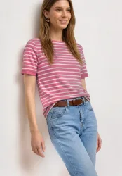 STREET ONE Rundhalsshirt Sommershirt mit Boat Neck und Streifen