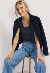 STREET ONE Shirttop Sommertop mit V-Neck und Knopfdetail