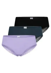 Schiesser Brazilian Slip mit Spitze 3er-Pack Bunt - Modern Multipacks für Damen, Größe L, 95 % Baumwolle, 5 % Elasthan
