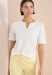 Cecil Kurzarmshirt Sommershirt mit Split Neck in Unifarbe