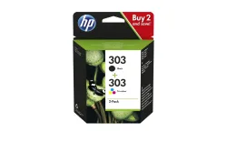 HP, HP 303 Original Tintenpatrone 3YM92AE Schwarz, Cyan, Magenta, Gelb Multipack 2 Stück